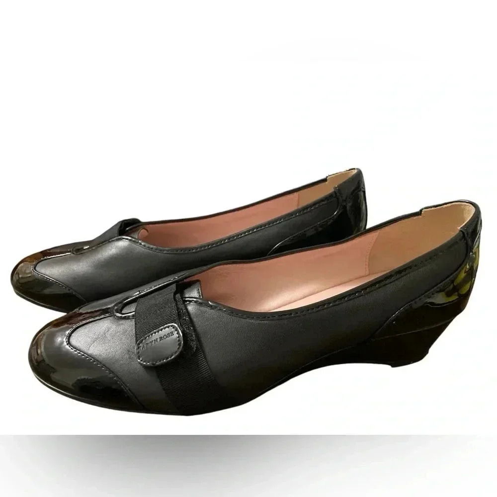 Taryn Rose Platz Traveler Black Leather Wedge Shoes - Picture 3 of 4